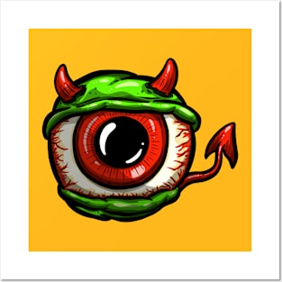 Eyeball Devil Rockabilly Tattoo Cartoon Style Eye Posters and Art